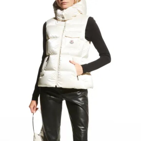 NWT$1550 MONCLER Diotis Hooded Quilted Metallic Pearl Puffer Gilet Vest 1 Small - Picture 3 of 16